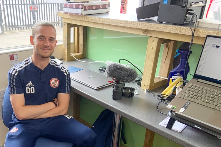 Woking media officer Daniel O'Sullivan in his office at The Laithwaite Community Stadium.