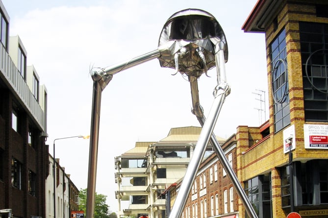 Martian tripod statue in town centre