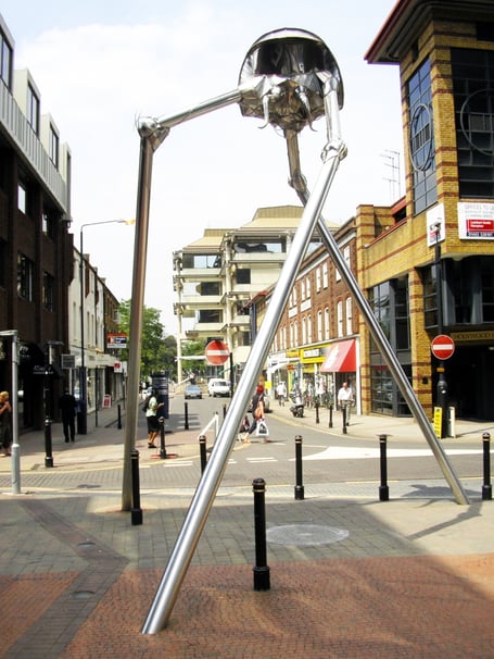 Martian tripod statue in town centre
