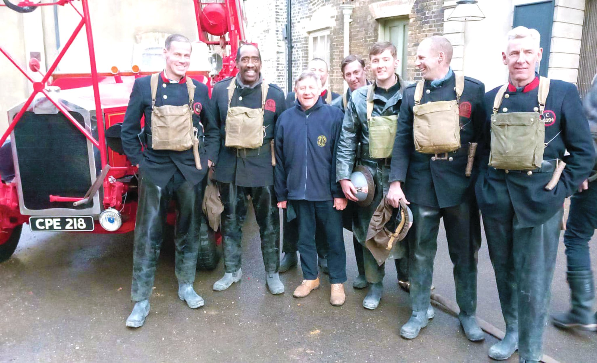 Alan and his fire engine in action during wartime bombing drama