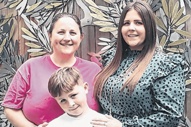 Mel Crossman’s daughters Victoria, left, and Sophie, with Victoria’s son, Paul, after a fundraising drive helped to raise £40,000 to name a room at the Woking & Sam Beare Hospice after Mel