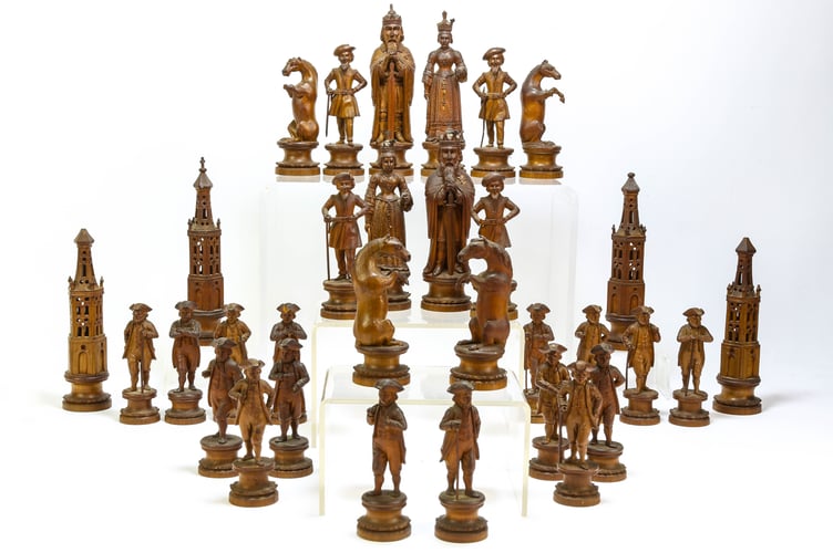 Pieces from the South German chess set being sold by Ewbank's