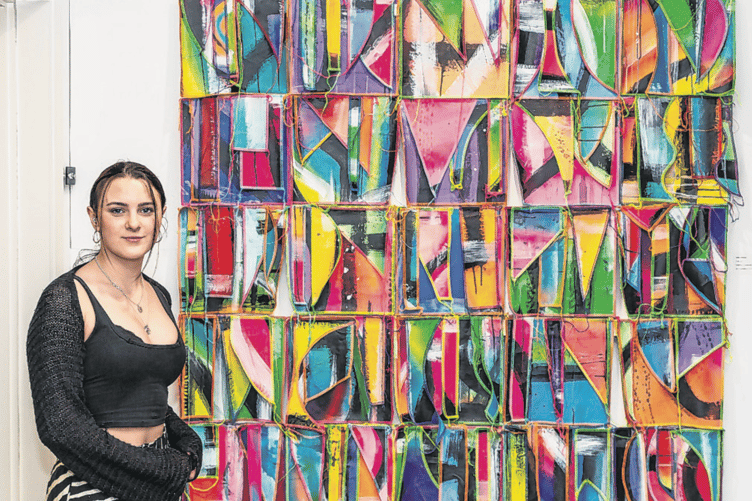 Textile artist winner Laila Greene with some of her work