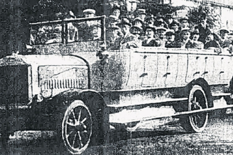 Employees of Mr R Pain on a day’s outing in about 1917, as featured in Peeps earlier this month