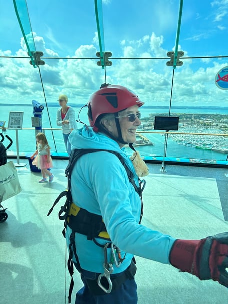 Thelma Forbes ready to descend the tower