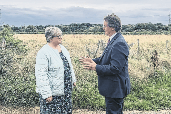 Jonathan Lord MP with environment secretary Thérèse Coffey in Byfleet