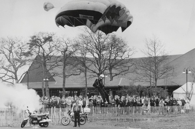 The Guards Free Fall Parachute Team put on a dramatic display at the opening of the New Ideal Developments’ Goldsworth Park Shopping Centre in Woking