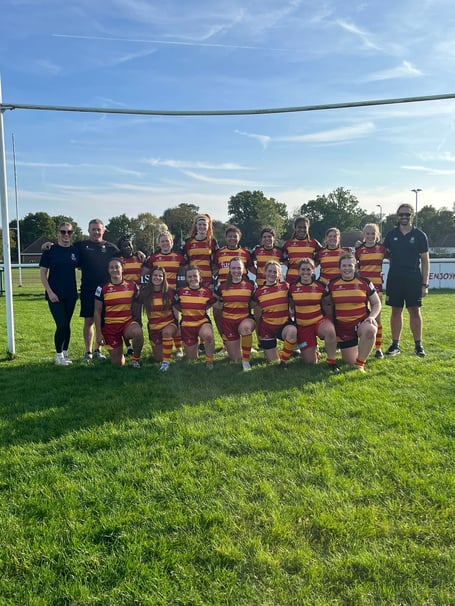 Chobham Women face the camera before their draw with Welwyn in a National Challenge One South East (North) game at Fowlers Wells last Sunday 				                