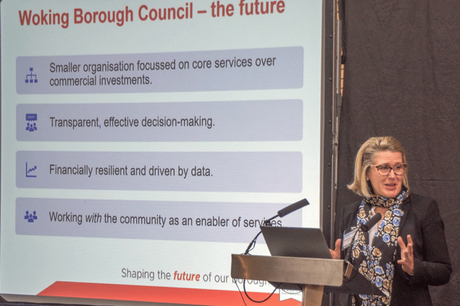 Chief executive Julie Fisher presents an assessment of Woking Borough Council’s financial situation to the breakfast forum