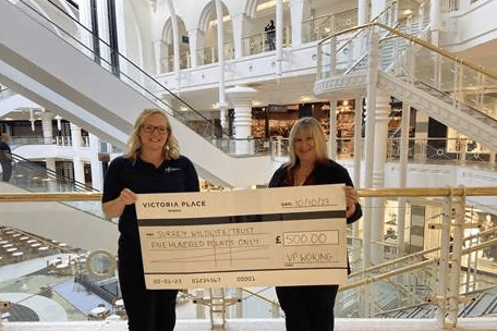 Sarah Jordan, from Surrey Wildlife Trust, left, with Sara Cook, Victoria Place retail liaison manager