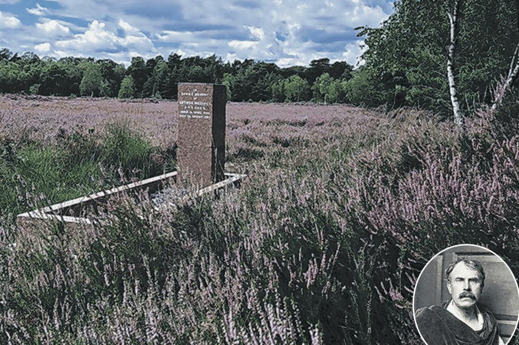 The restored grave; inset, Arthur Melville