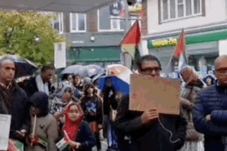 A vigil organised by West Surrey Palestine Solidarity Campaign was held in Mercia Walk