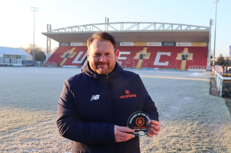 Happier times for Darren Sarll - with his Vanarama National League manager-of-the-month award for November 2022