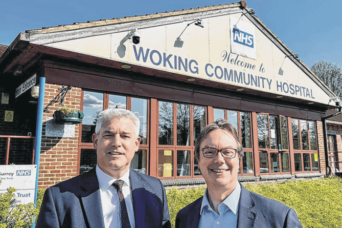 Woking MP Jonathan Lord, right, with then-health secretary Steve Barclay. Mr Lord has secured substantially increased funding for the Woking Community Hospital
