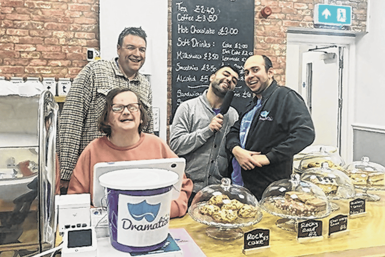 Sunnybank reporter Martin and I with Leonid and Katja from the new Dramatize tea room in Woking. It is open Mondays to Fridays