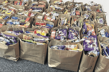 Christmas bags ready for distribution by Woking Foodbank
