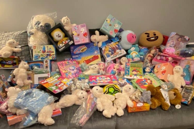 Some of the donations for one of Woking Vets FC's previous Christmas Present Appeals