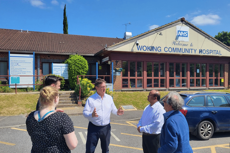 Jonathan Lord with constituents at the Woking Community Hospital, soon to have a new diagnostic hub