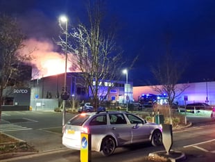 Firefighters tackle huge blaze at military battery factory in Ash Vale