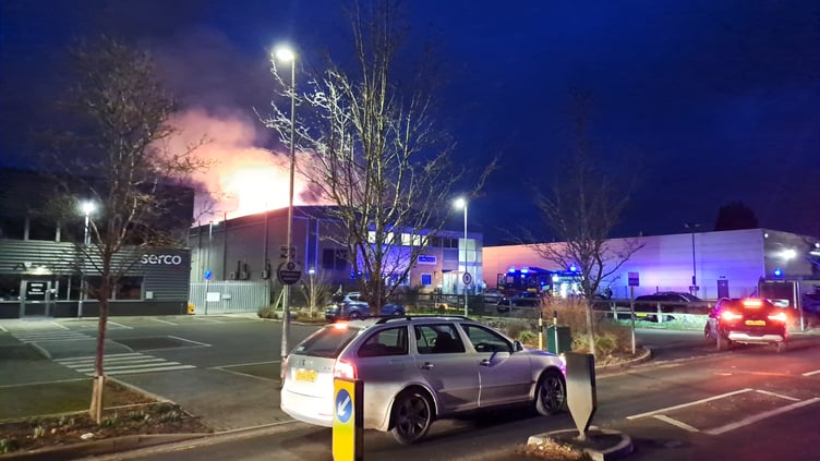 A huge blaze broke out at a battery factory in Ash Vale on Wednesday evening