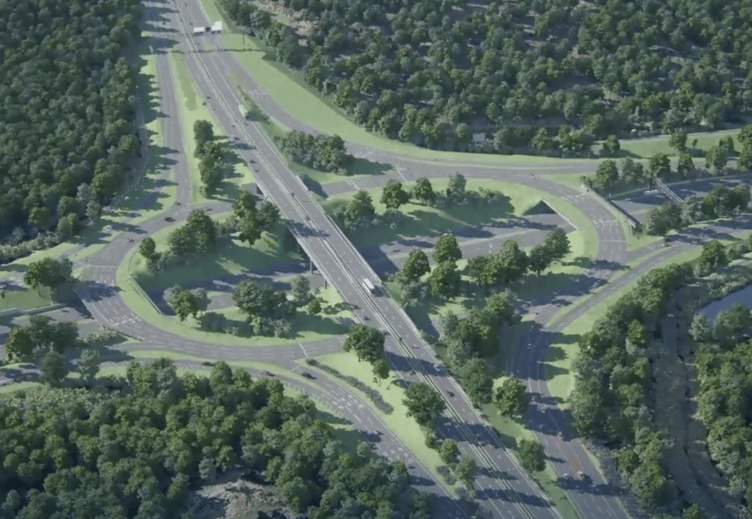A visualisation of the new M25 Junction 10 Wisley interchange with the A3