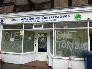 Hunt says 'idiots' who wrote 'Die Tory Scum' on office won't stop him