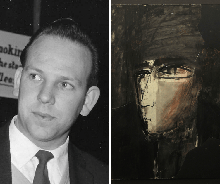 Bernard Clark (left) was gifted Stuart Sutcliffe's portrait of John Lennon (right) after after he had stopped the star from tearing it up