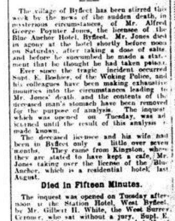 The News & Mail’s initial report on 4 April 1924 of the death of the licensee of the Blue Anchor Hotel, Alfred George Poynter Jones