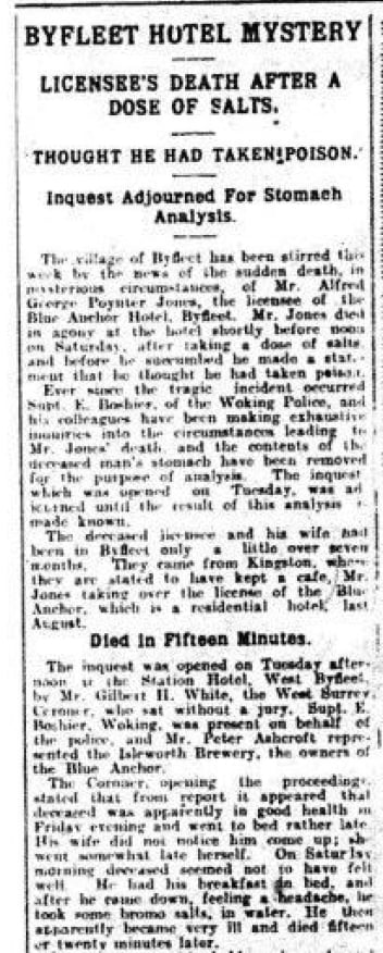 The News & Mail’s initial report on 4 April 1924 of the death of the licensee of the Blue Anchor Hotel, Alfred George Poynter Jones