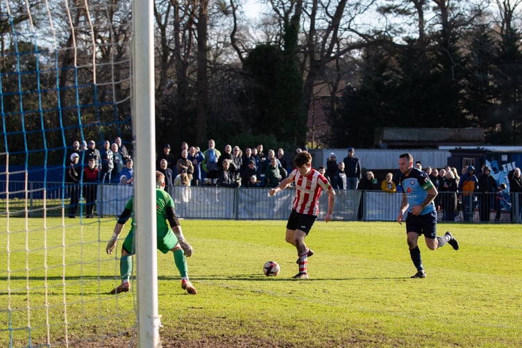 Action from Guildford City's 3-2 defeat at Fleet Town (Photo: Cosmo Wells)