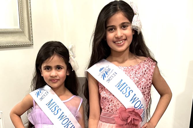 Karina Rehill, left, and her sister Arya have reached the finals of International Junior Miss UK