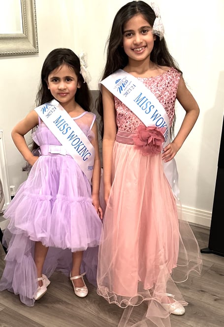 Karina Rehill, left, and her sister Arya have reached the finals of International Junior Miss UK