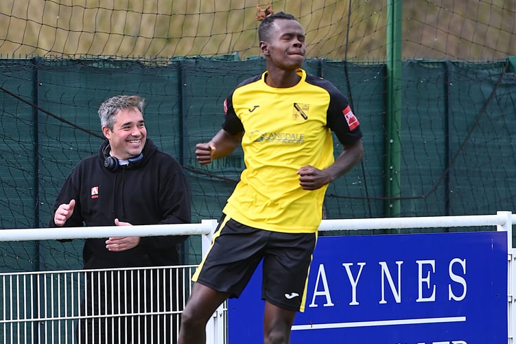 Jamarie Brissett celebrates after giving Westfield the lead against Metropolitan Police (Photo: Andy Fitzsimons)