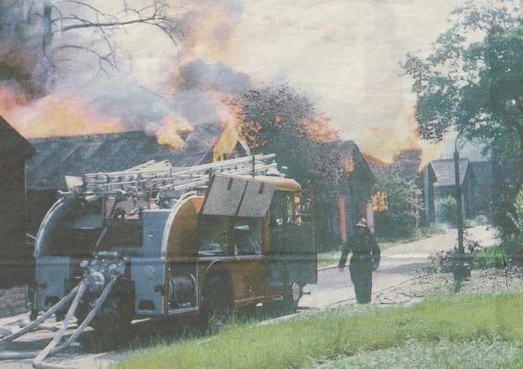 Fire crews attending the blaze at Inkeman Barracks in 1964