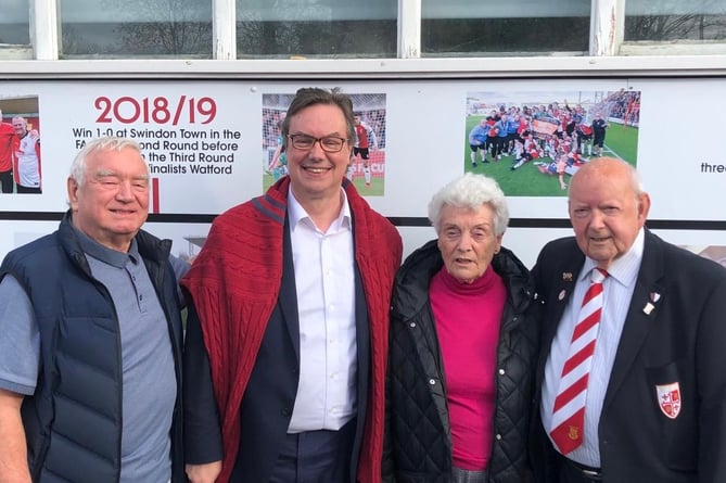 Jonathan Lord with Woking FC majority shareholder Peter Jordan and longtime volunteers and fans Veronica and Barry Kimber