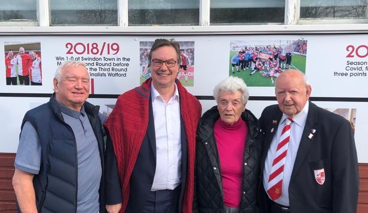 Jonathan Lord with Woking FC majority shareholder Peter Jordan and longtime volunteers and fans Veronica and Barry Kimber