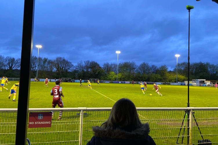 Action from Badshot Lea's 2-0 win against Guildford City in the Aldershot Senior Cup