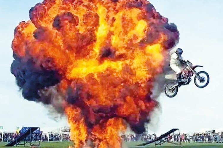 Daredevils from The Stannage Stunt Team will wow the crowd as they soar through flames on motorbikes at Chobham Carnival