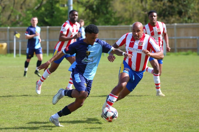 Action from Guildford City's 2-0 defeat at Tadley Calleva (Photo: Hazel Worthy)