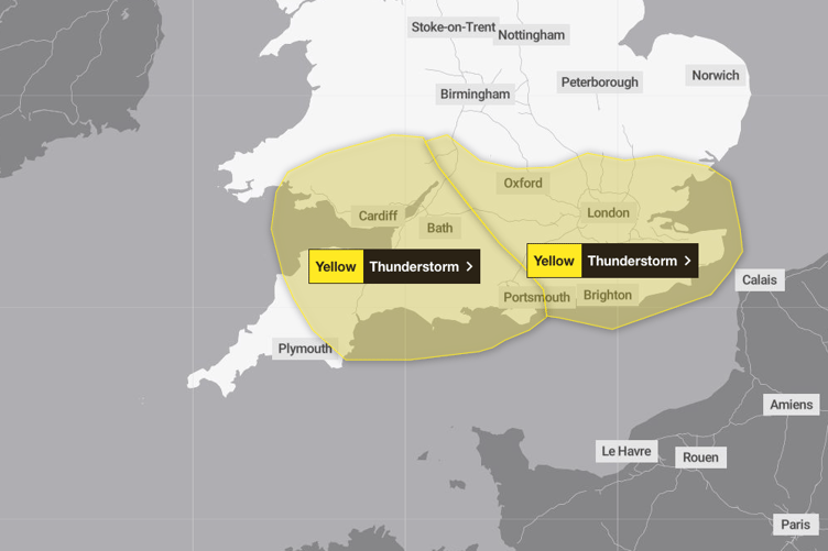 Met Office issue thunderstorm warning for UK