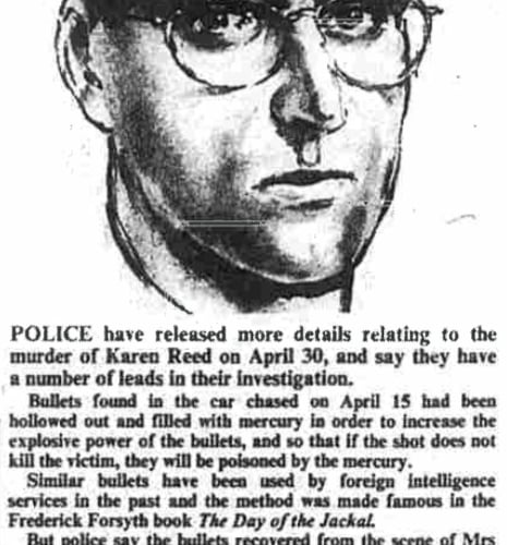 News & Mail cutting with an artist’s impression of the man police believe murdered Karen Reed