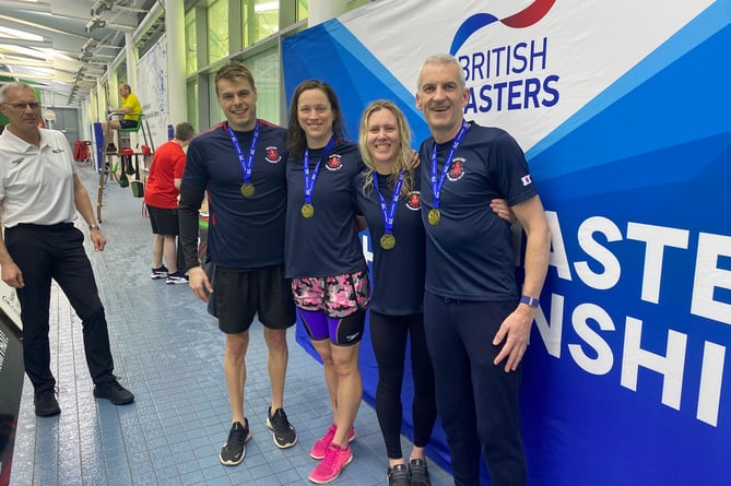 Woking Masters mixed 4x50m freestyle 160-plus years relay team: Alex Smith, Gina Heyn, Michelle Ware and Mike Hodgson