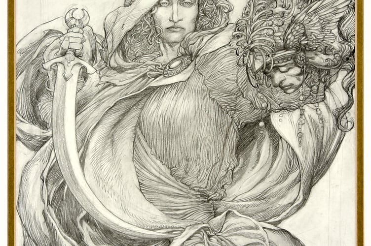 An original Barry Windsor-Smith work in pencil titled “The Head of Perseus”