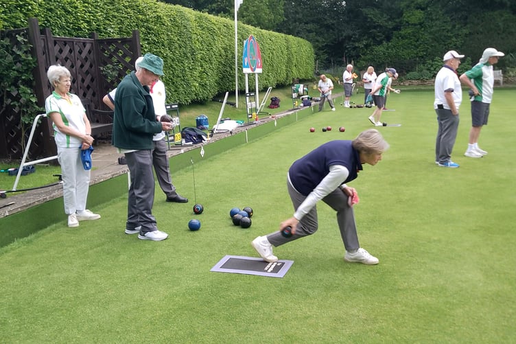 Action from a Mayford Hall Bowls Club match