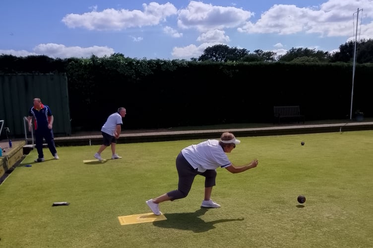 Action from a Mayford Hall Bowls Club match