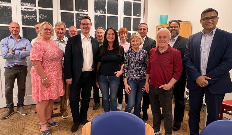 The M25 Action Group with Jonathan Lord, the Woking  MP, Jamie Boast from Connect, Francis Cluett from National Highways, Councillor Amanda Boote and local residents.