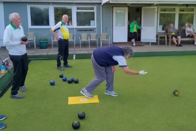 Action from a Mayford Hall Bowls Club match