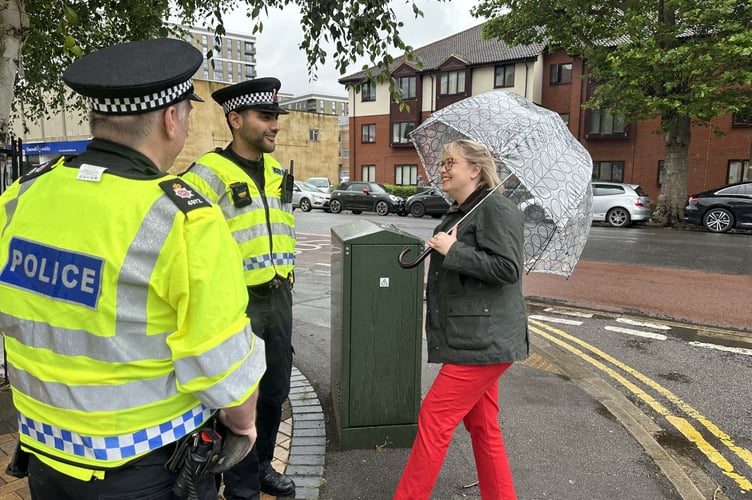 Police and Crime Commissioner Lisa Townsend on a hotspot patrol with Surrey Police officers