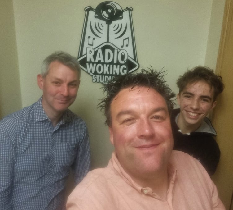 Jon Andrews with new Woking MP Will Forster and Radio Woking co-presenter Luke Mcnamara