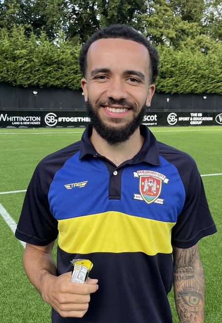 Darnell Jon-Peter scored two goals for Guildford City against Abbey Rangers (Photo: Guildford City FC)